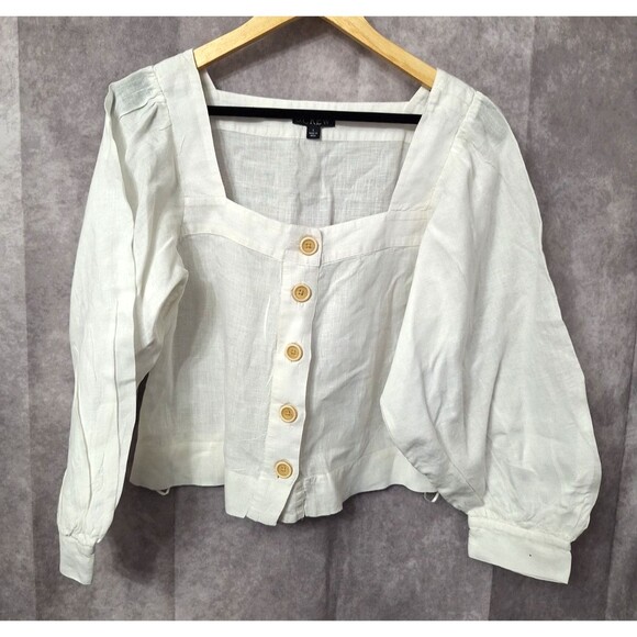 J. Crew 100% Linen White Button Up Shirt Womens Small Balloon Sleeve Resort Boho - Picture 2 of 14